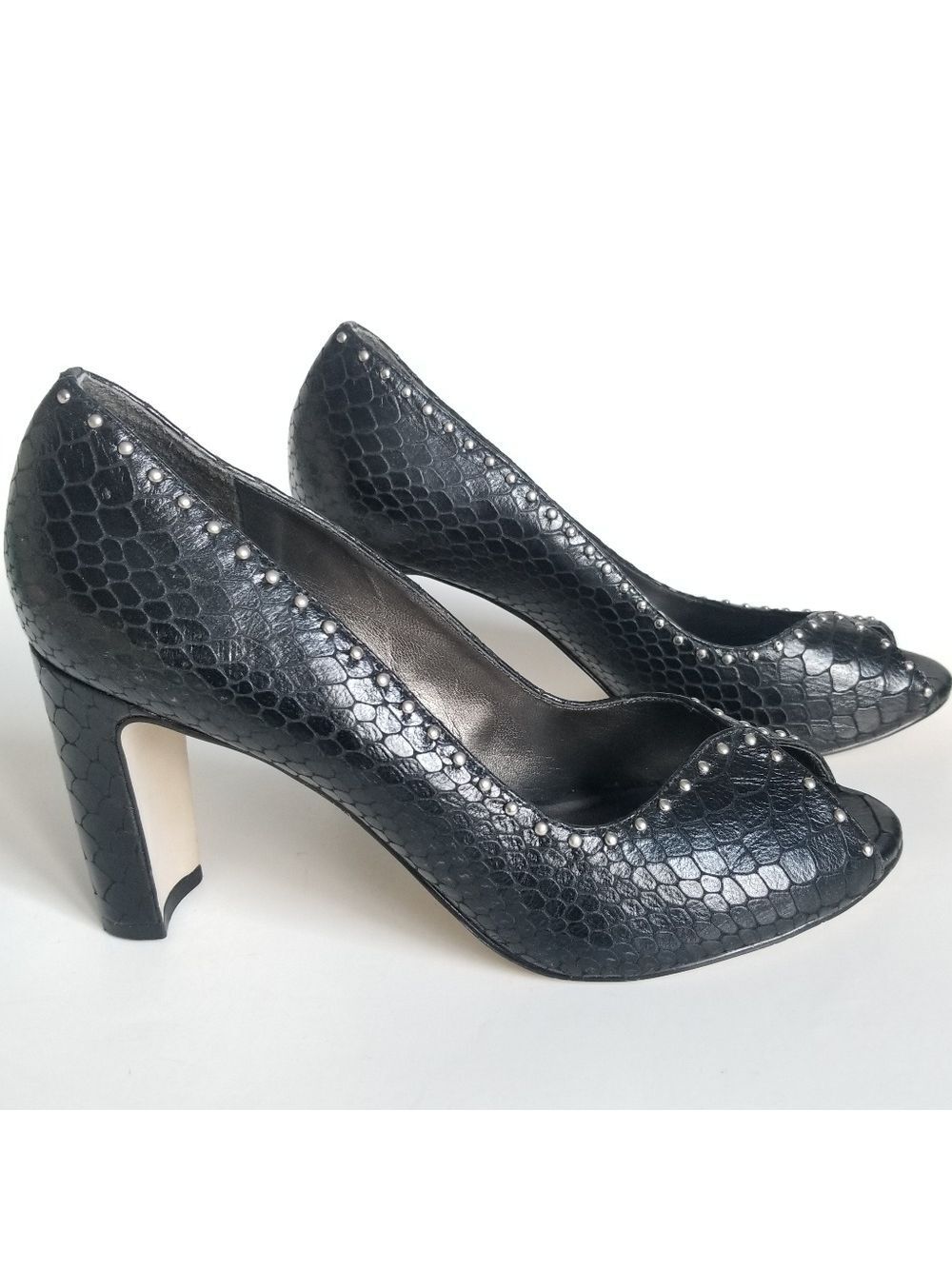 Talbots Black Textured Open Toe Heels, Size 8B